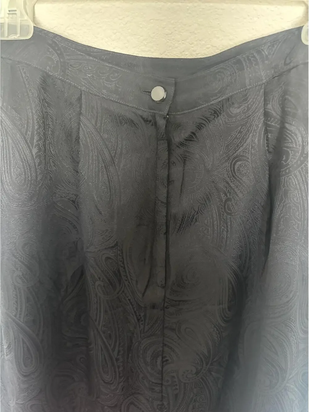 Vintage 100% Silk Black Paisley Midi Skirt Size 10 Minimalist Y2K Office Siren